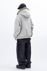 Lenore Raccoon Fur Fleece Hooded Zip-Up