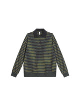ディープグリーンストライプカラーオーバーサイズフィットロングスリーブTシャツ