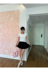 Back slit bow ribbed short sleeve tee