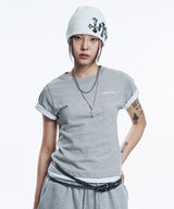 Layered Roll-Up Cropped T-shirt - Gray