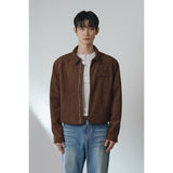Suede crop biker jacket(Brown)