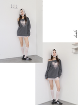 ローズエンジェルオーバーサイズフィットオフショルダーロングスリーブTシャツ