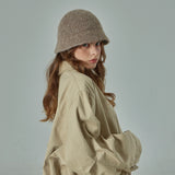 VA Curved Oval Metal Washed Knit Bucket Hat  / Brown