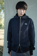 LAYERED STRING HOODIE ZIP-UP [NAVY]