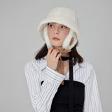 VA Curved Logo Sherpa Fur Flap Bucket Hat / Cream