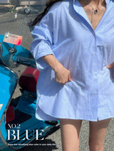 オックスフォードピンストライプオーバーフィットレイヤードシャツドレス (2 colors)