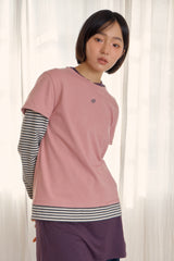 ロゴレイヤードストライプTシャツ (DUSTY PINK)