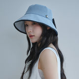 リボンペーパー ワイドバケットハット(Sky Blue)