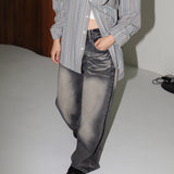 Shatle washed blue wide denim pants