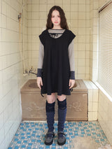 Pintuck waffle flare dress  / navy