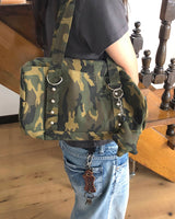 Bande Camo Leopard Stud Baguette Shoulder Bag