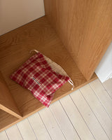 Pattern string pouch - red check , S size