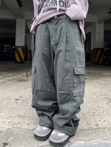 Ehren Charcoal Pintuck Wide Cargo Pants