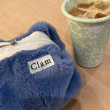 Clam ラウンドポーチ_ファーコージーブルー