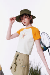 フィッシングミックスラグランクロップTシャツ [IVORY]