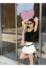 パンチングベルトホワイトAラインスカート(including belt)