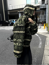 wool jacquard hooded jumper jacket