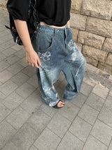 ダイヤモンドボウワイドデニムパンツ