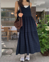Sandy Checkered Long Dress & Hair Strap Set