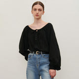 ストラップバルーンブラウス BLACK