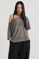 ニットワンショルダーTシャツ, Charcoal