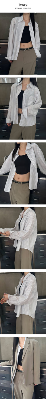 [S/S] ドレシーストライプクロップシャツ(2color)