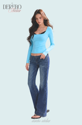 Mint Blue Square Long-Sleeve T-Shirt