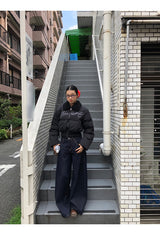 Black beads wool collar short padded coat
