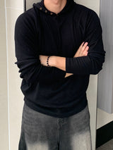 ボタンワッフルクロップハンドウォーマーフード (Men's Waffle Knit Hoodie)