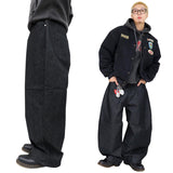 wide non-faded denim pants