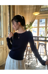 Back White Bow Long Sleeve Knit T-shirt