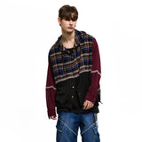 KNIT MIXED CHECK HOOD - BLACK
