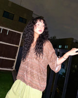 (2color) Ethnic Roll-Up Tab Sleeve Shirt