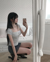 [MADE] Dual-Tone Contrast Lace Shirred Top