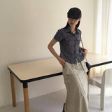 Hashi Western Striped Pocket Cropped Short Sleeve Shirt