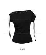 Rohe Eyelet Strap Unbalance Shoulder Tee