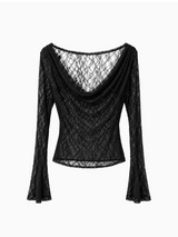 COWL-NECK LACE TOP (BLACK)