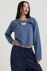 コットンレイヤード長袖Tシャツ, Navy