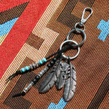 navajo feather & beads keyring black
