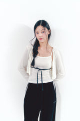 Knit Ribbon Shirring Top Set Ivory