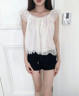 awning off-shirring chiffon flare bl