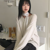 フリリングシンアンゴラロールVネック長袖ニット