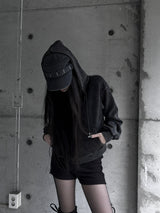 back cubic semi-crop hooded zip-up