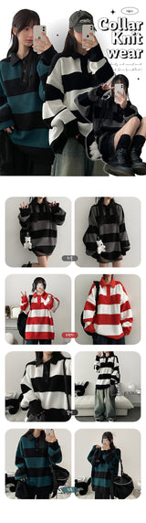 Normal boxy dangara collar button knitwear