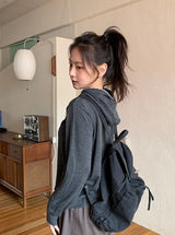 Kidu Color Matching Frill Hood Knit