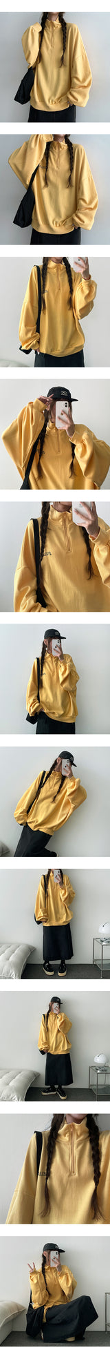 Poku Cat Embroidery Semi-Zipup Sweatshirt (4 colors)