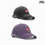 "See You in Paris" Floral Embroidery Denim Washed Baseball Cap (Black)