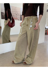 Khaki brown line wide cotton pants