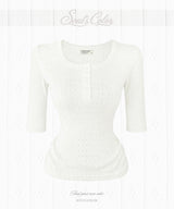 [MADE] Cotton Eyelet Button Top - 3/4 (6color)