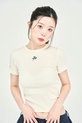 リボンロゴ刺繍半袖Tシャツ / ribbon LOGO embroidery H/S TEE